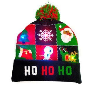 Christmas Hat Knitted Woolen with LED lights Colorful Glow Hat One Size